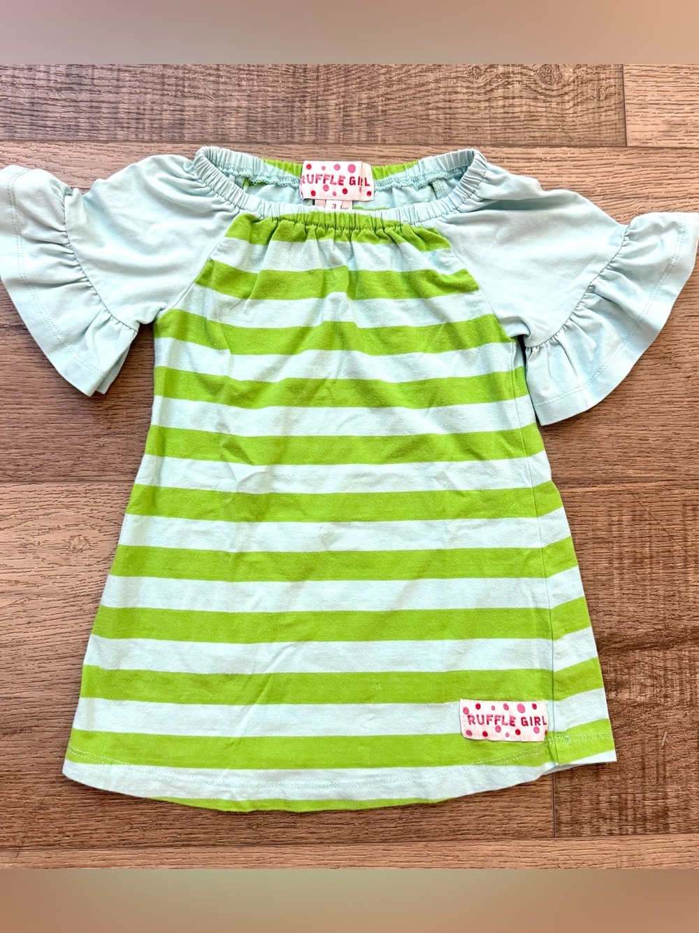 Ruffle Girl Green & Light Blue Striped Girls Top